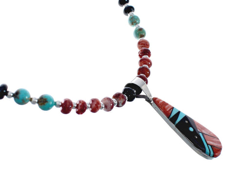 Native American Multicolor Inlay And Sterling Silver Bead Necklace Set JX125543